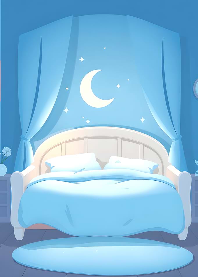 Blue Bedroom with Moon and Stars