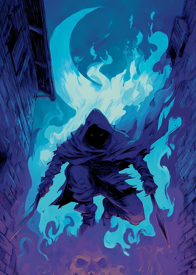 Shadow Assassin in a Flaming Alley