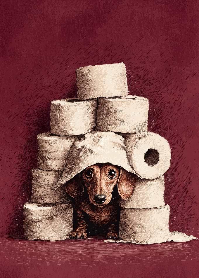 Dachshund in Toilet Paper Fort | Dachshund Toilet Poster