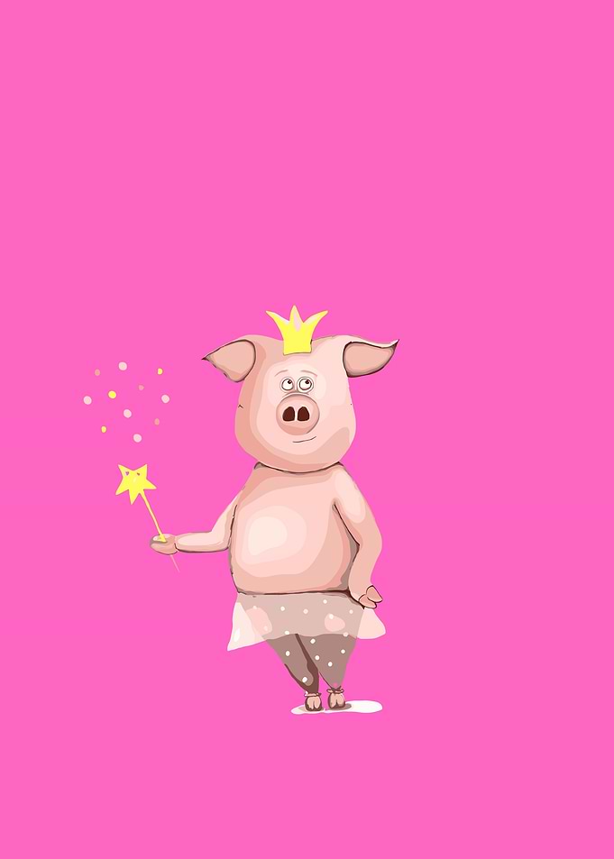 Cartoon Pig Princess with Wand
