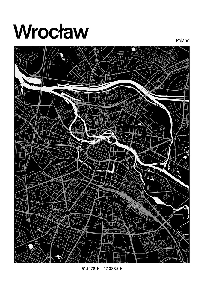 Wroclaw Black and White Map