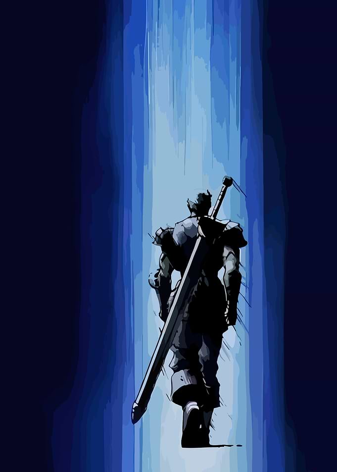 Warrior with Sword in Blue Light