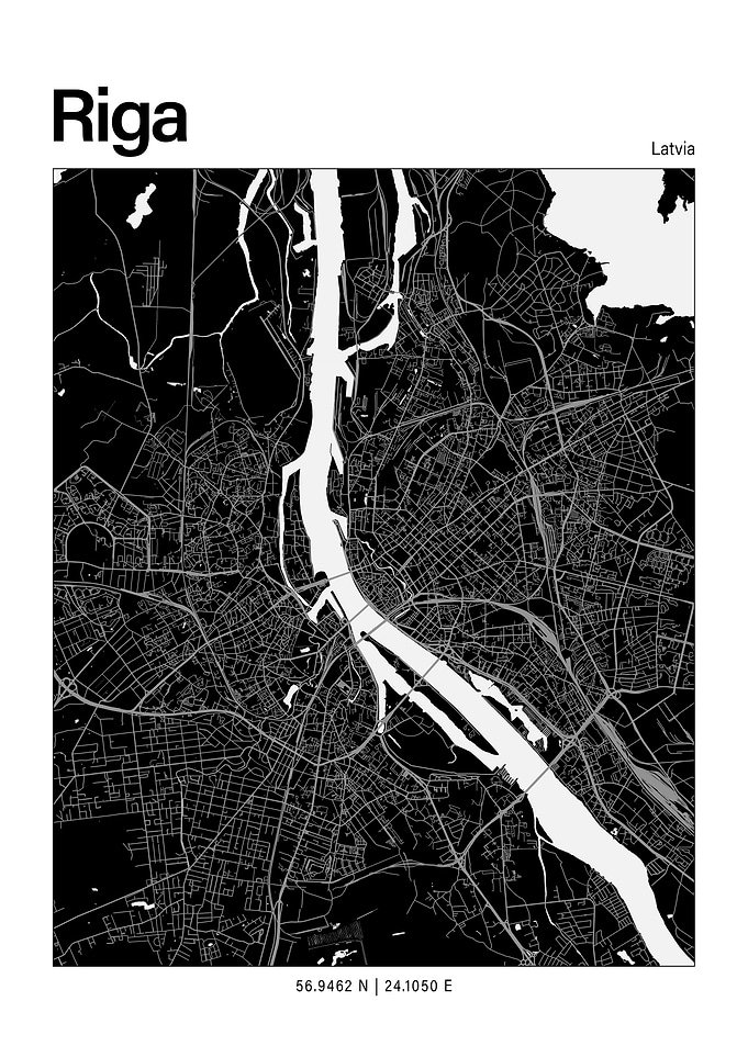 Riga Black and White Map