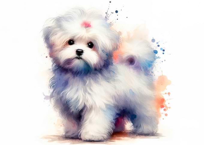 Watercolor Maltese Puppy Portrait