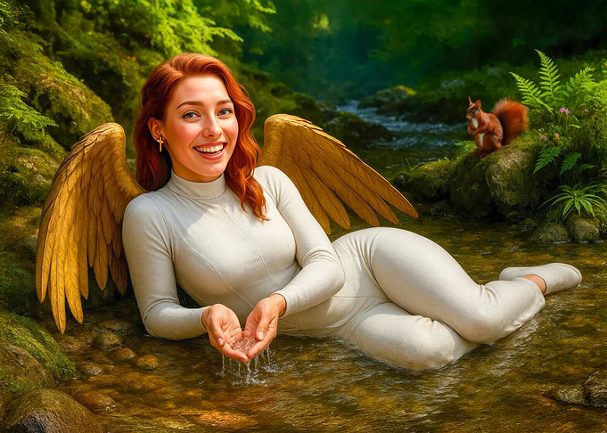 Angel in Stream with Squirrel