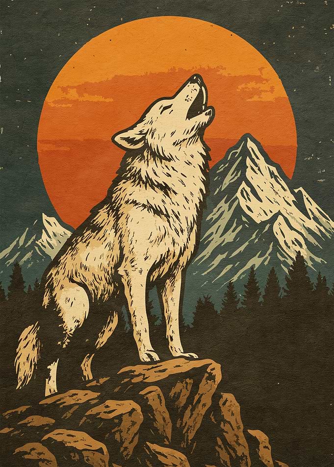 Howling Wolf Mountain Landscape Art