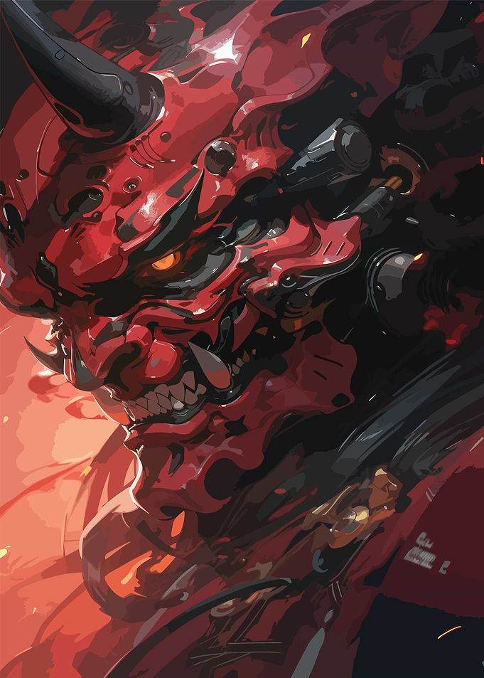 Cyberpunk Oni Mask Illustration