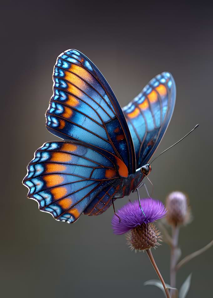 Blue and Orange Butterfly on Flower