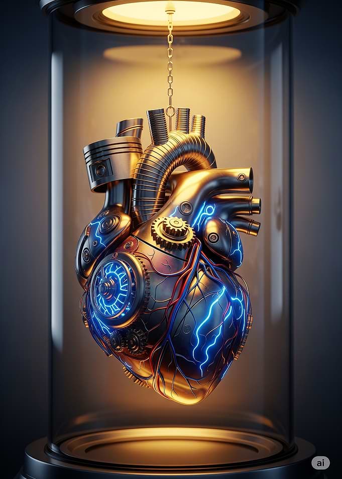 Mechanical Heart in Glass Cylinder