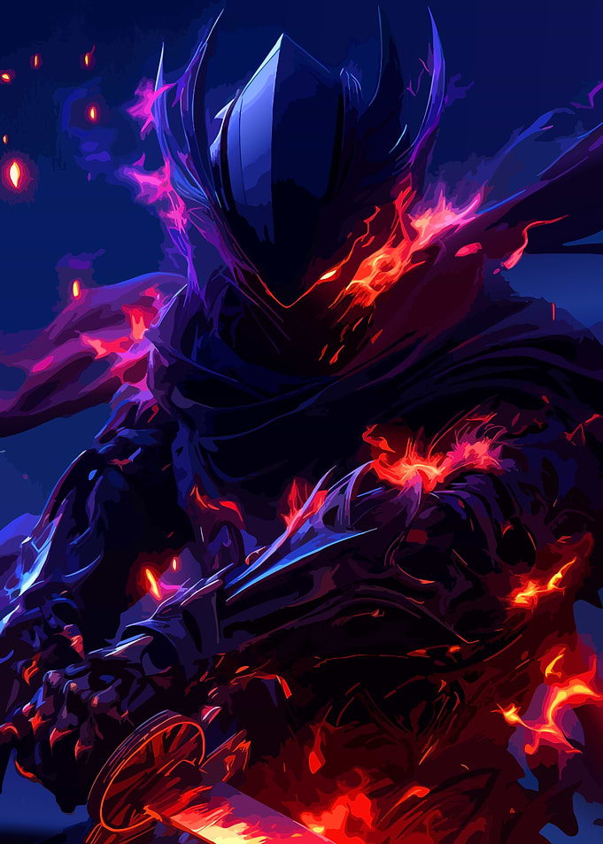 Fiery Warrior in Dark Armor