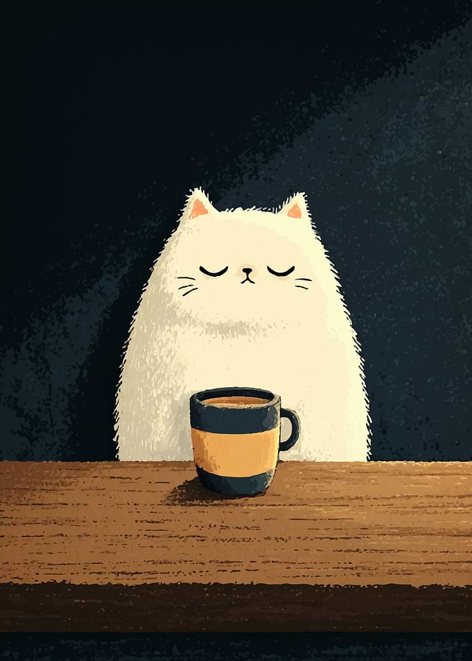 Cat with Coffee Cup Illustration