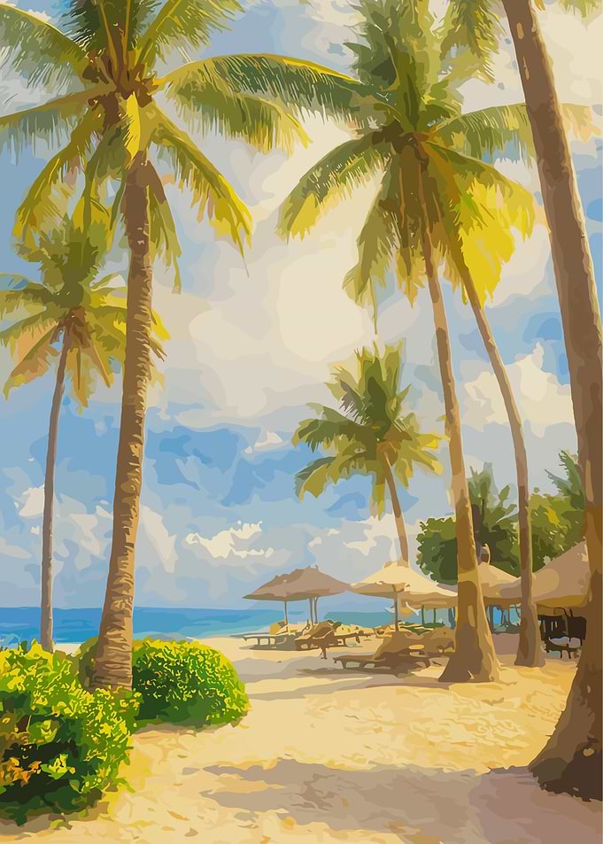 Tropical Beach with Palm Trees