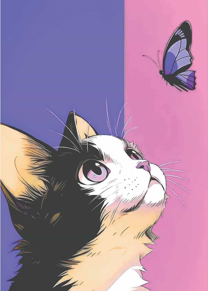 Cat and Butterfly Digital Art