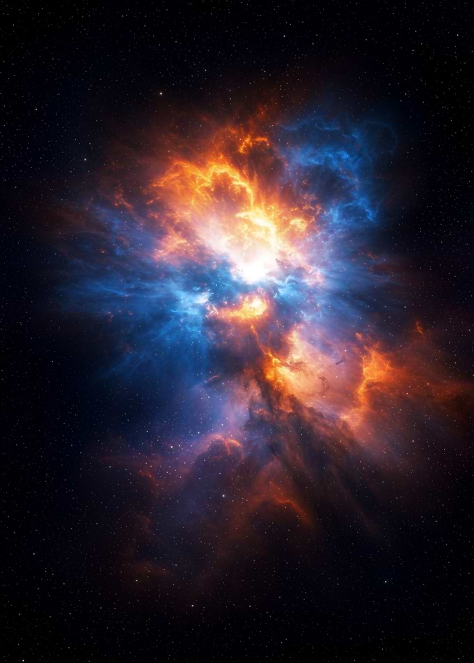 Cosmic Nebula Explosion Fiery Orange and Azure Blue in Space.