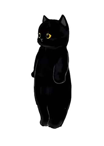 Standing Black Cat with Yellow Eyes