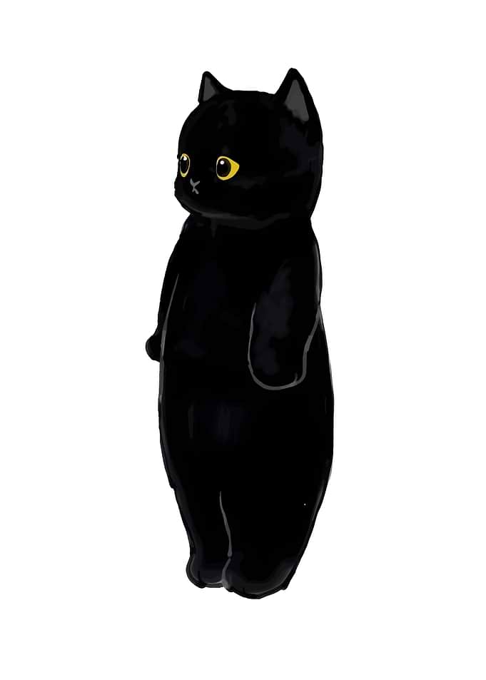 Standing Black Cat with Yellow Eyes