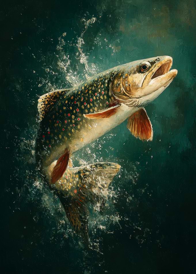 Brook Trout Leaping Painting | Night Trout Drama
