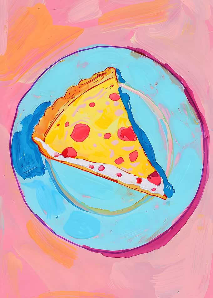 Slice of Pizza on Blue Plate
