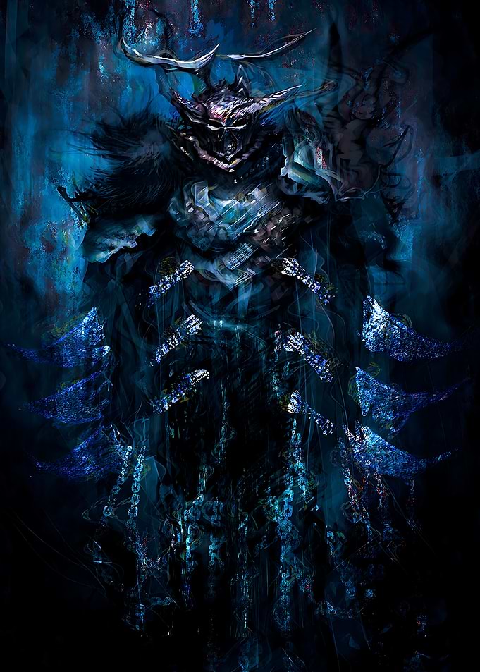 Dark Fantasy Warrior in Blue Hues