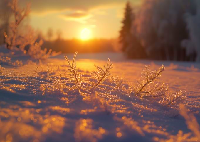 Winter Sunset Over Snow-Covered Field