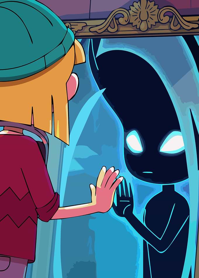 Girl and Shadowy Figure in Mirror