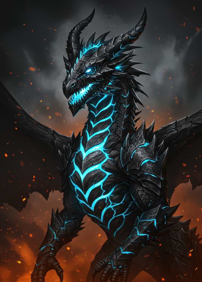 Black and Blue Dragon Illustration