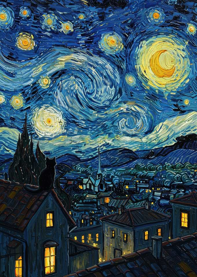 Starry Night with Cat