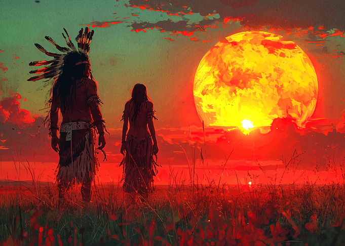 Native American couple at sunset