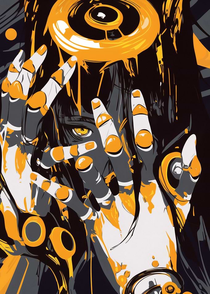 Abstract Anime Girl with Golden Eyes