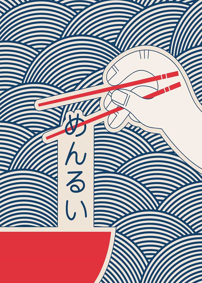 Ramen Bowl with Chopsticks Illustration