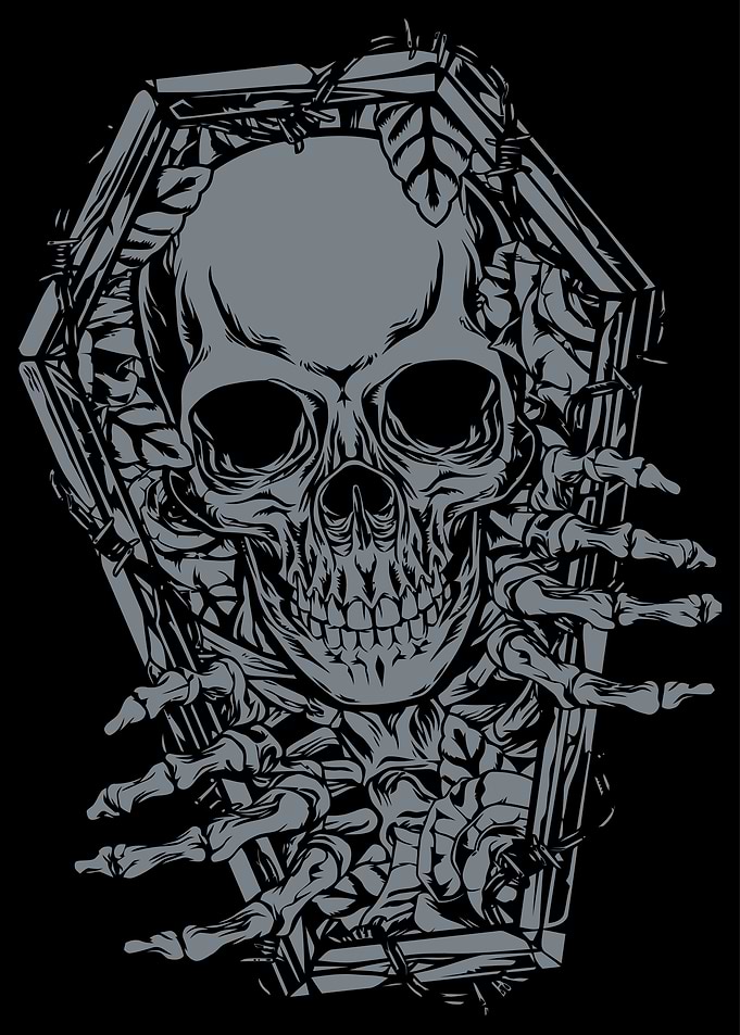 Skull Coffin Barbed Wire Illustration