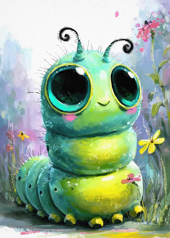 Cute Cartoon Caterpillar Garden