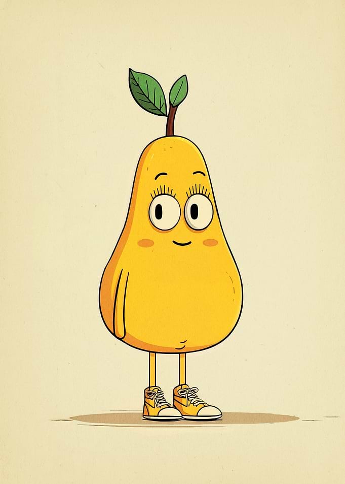 Cartoon Pear Character with Shoes