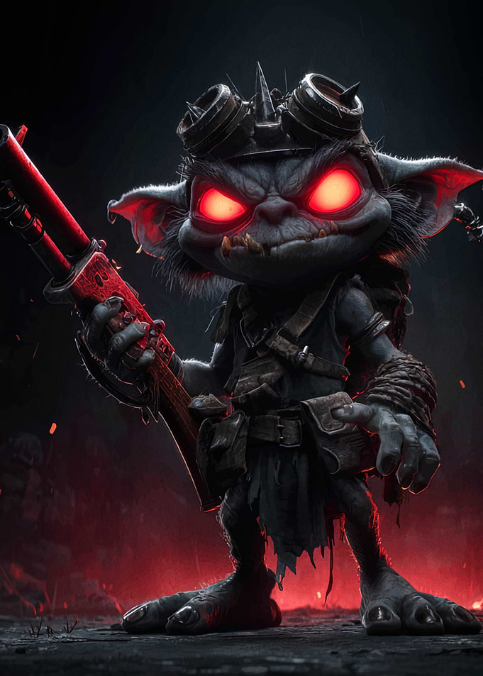 Steampunk Goblin Warrior with Red Eyes