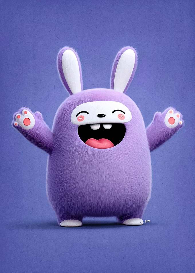 Happy Purple Furry Bunny Character Illustration