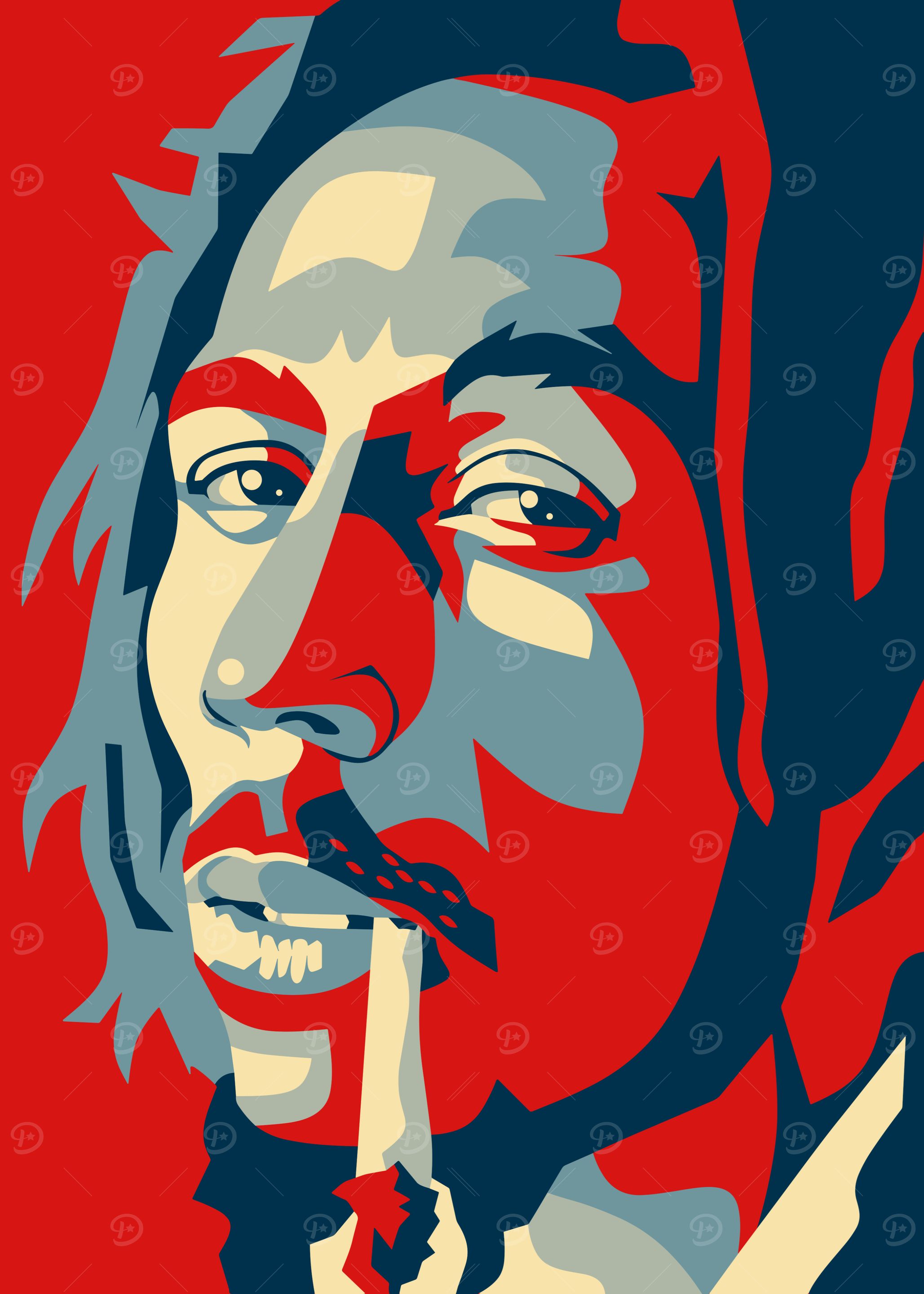 Abstract Portrait in Red, Blue, and Beige