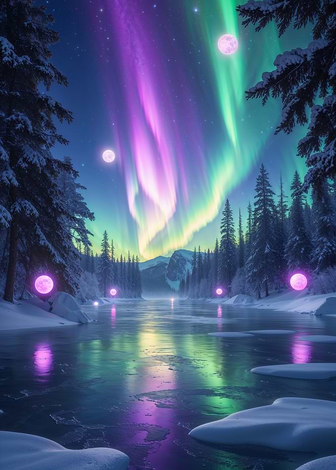 Aurora Over Frozen Lake