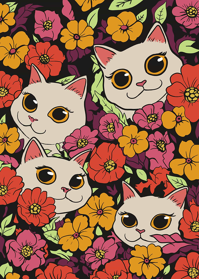 Floral Cats Pattern