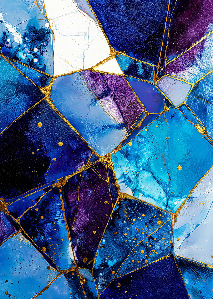 Blue and Gold Kintsugi Abstract Art