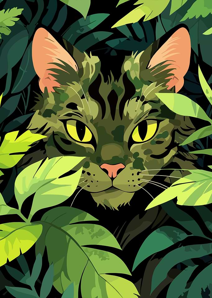 Camouflaged Cat in Jungle Foliage