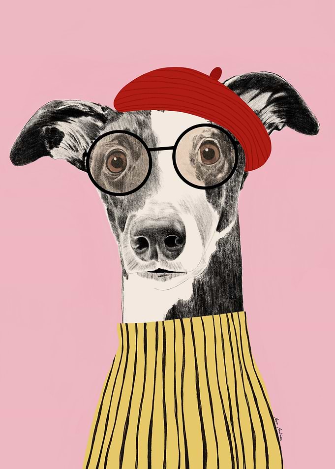 Dog with Beret and Glasses