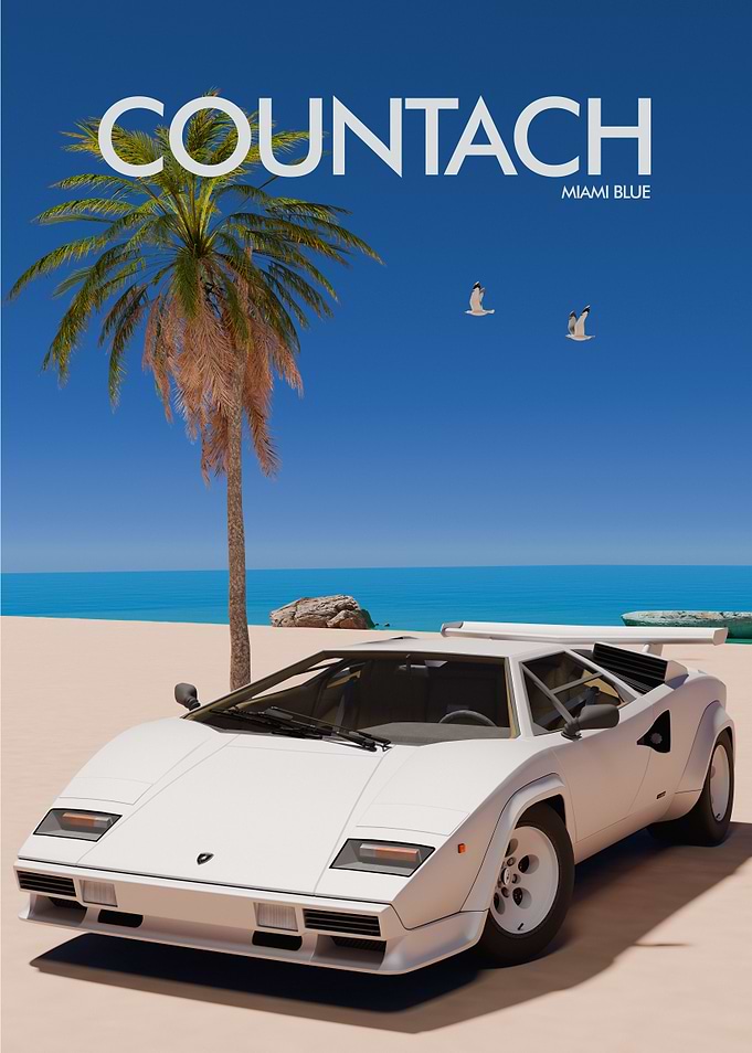 Countach Miami Blue Beach Scene