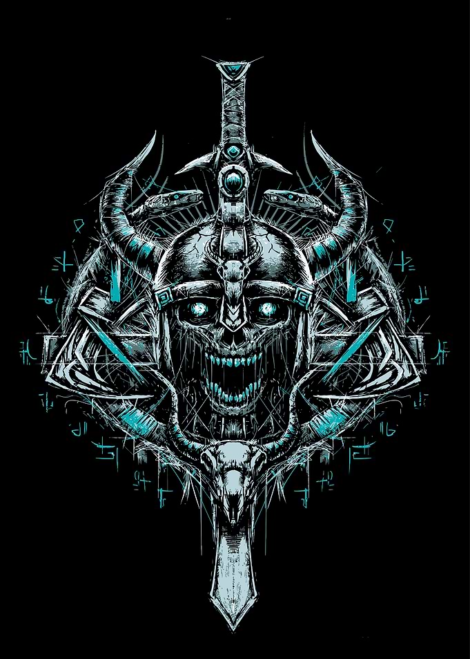 Viking Skull with Sword and Runes