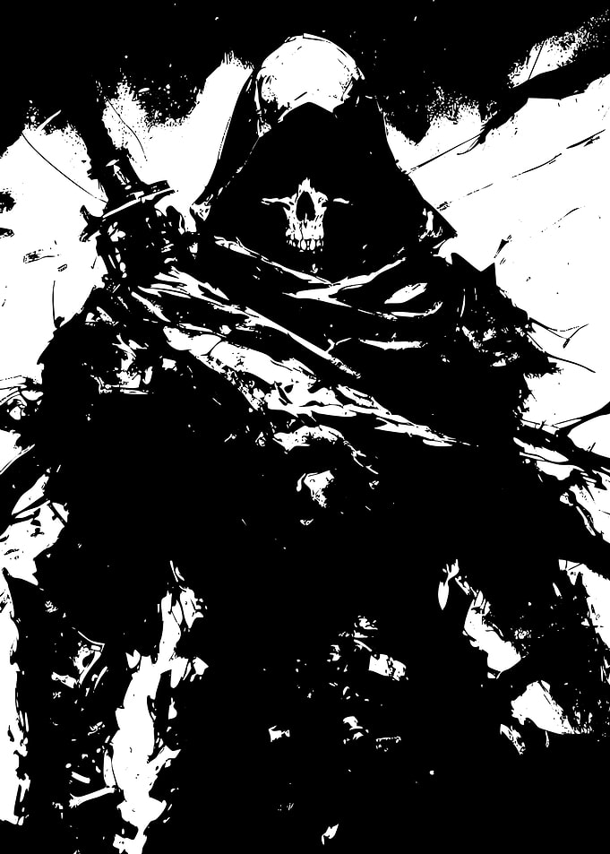Grim Reaper Black and White Art