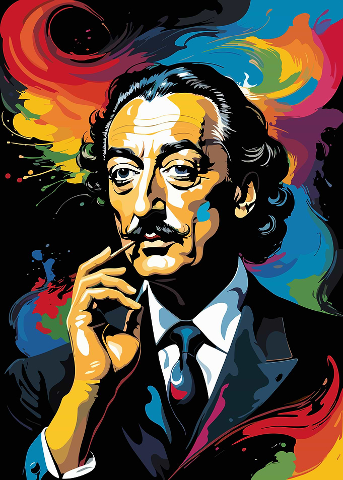 Salvador Dali Portrait with Colorful Splashes
