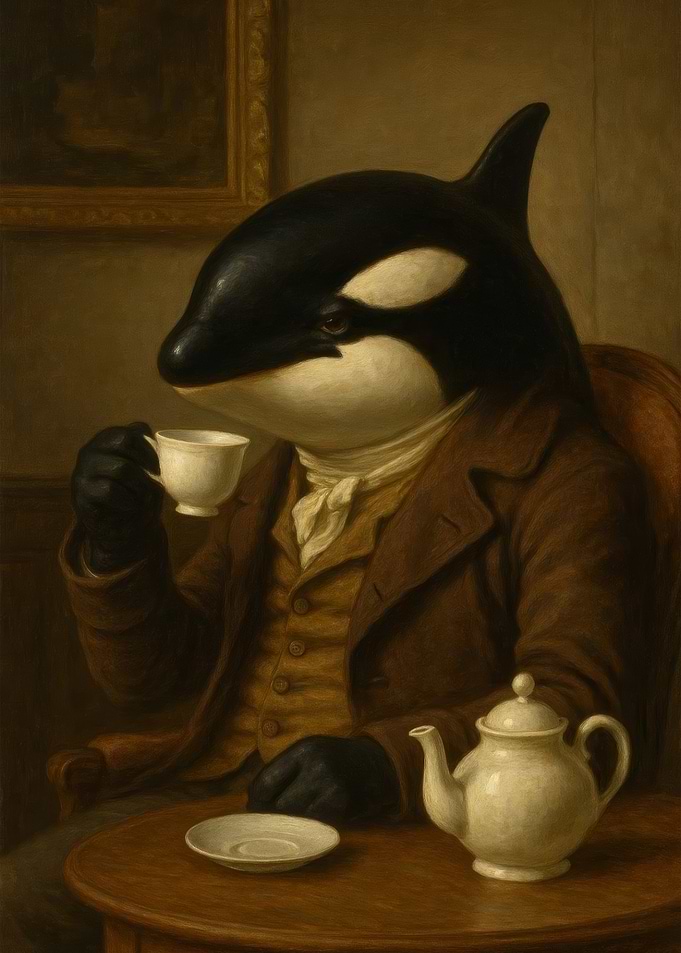 Orca Gentleman Drinking Tea