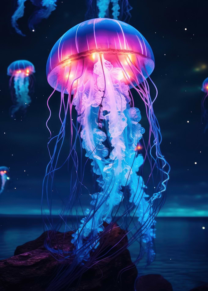 Glowing Jellyfish in the Deep Sea