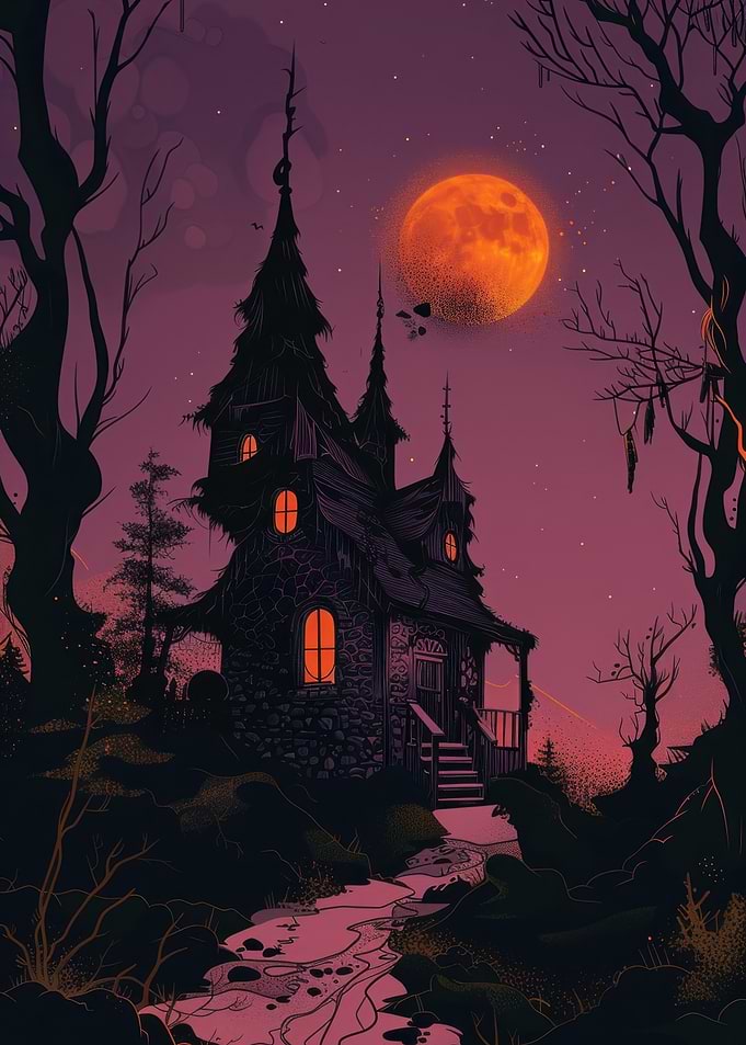 Haunted House Under a Full Moon
