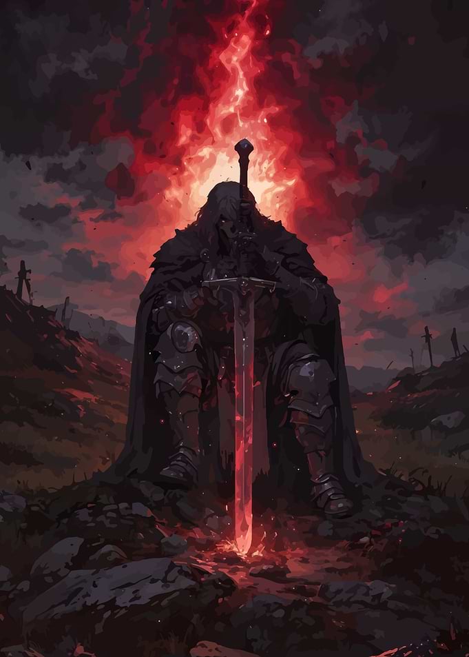 Dark Knight with Fiery Sword