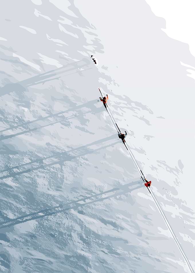 Skiers on a Snowy Mountain
